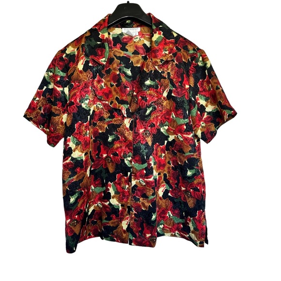 Vintage EJHarper Red Floral Scallop Neckline Button Down Size 8 - Picture 2 of 7